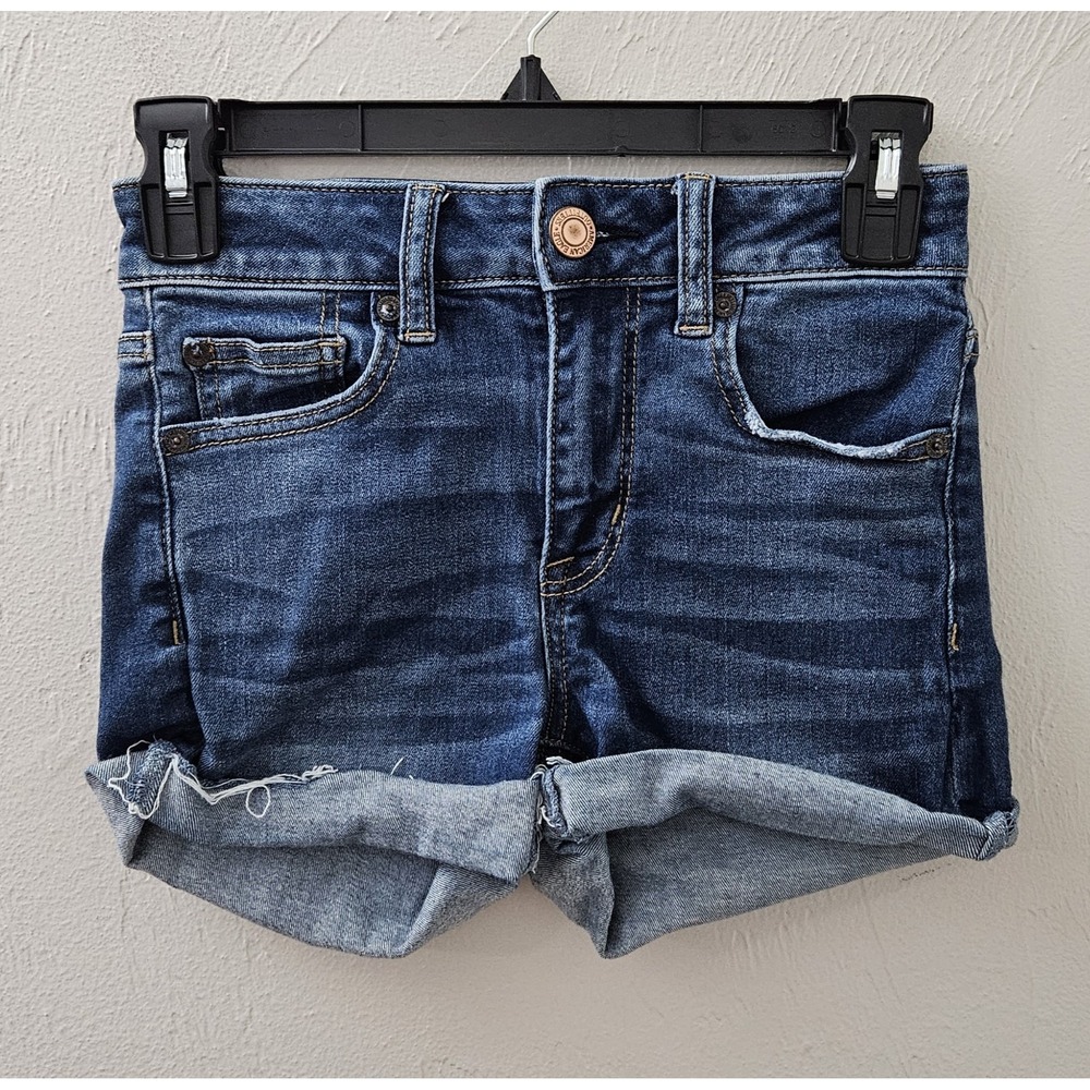 American Eagle Ne(x)t Level Stretch High Rise Shortie Denim Shorts Women Size 0‎